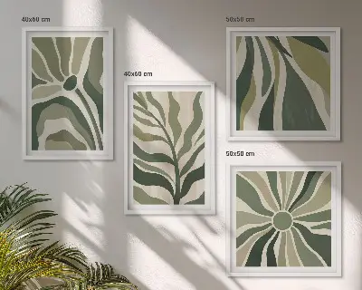 Set posters met lijst Geschilderde bladeren met groen set posters met lijst met geschilderde bladeren in groen