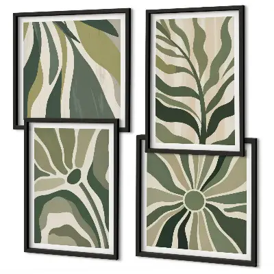 Set posters met lijst Geschilderde bladeren met groen set posters met lijst met geschilderde bladeren in groen