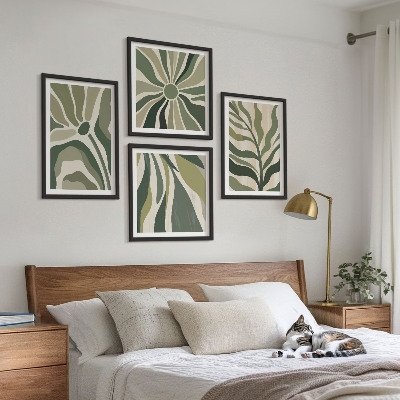 Set van posters met lijst Geschilderde bladeren met groen
