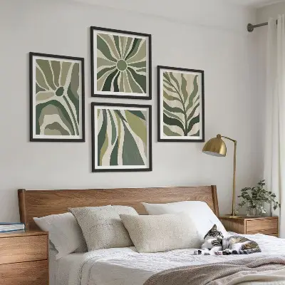 Set posters met lijst Geschilderde bladeren met groen set posters met lijst met geschilderde bladeren in groen