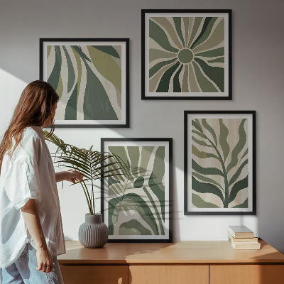 Set van posters met lijst Geschilderde bladeren met groen