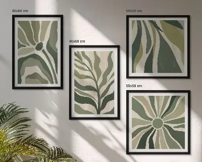 Set posters met lijst Geschilderde bladeren met groen set posters met lijst met geschilderde bladeren in groen