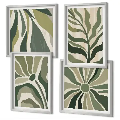 Set posters met lijst Geschilderde bladeren met groen set posters met lijst met geschilderde bladeren in groen