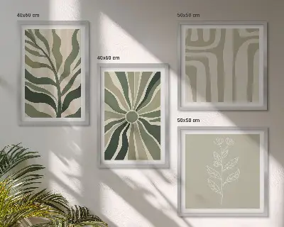 Plantenpatronen groen minimalisme meerluik in lijst