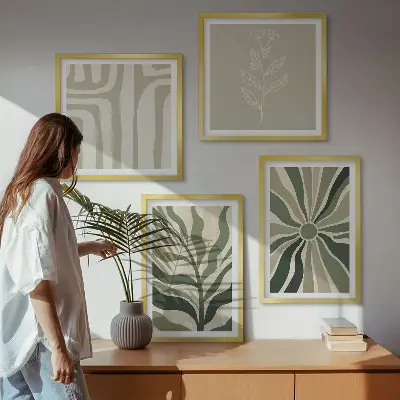 Plantenpatronen groen minimalisme meerluik in lijst