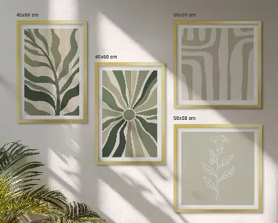 Plantenpatronen groen minimalisme meerluik in lijst
