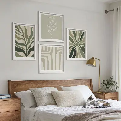 Plantenpatronen groen minimalisme meerluik in lijst