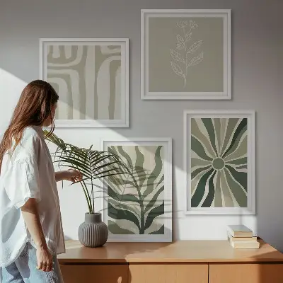 Plantenpatronen groen minimalisme meerluik in lijst