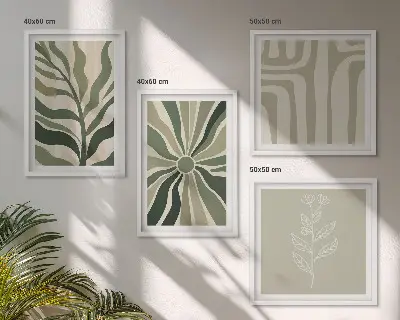 Plantenpatronen groen minimalisme meerluik in lijst