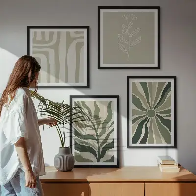 Plantenpatronen groen minimalisme meerluik in lijst