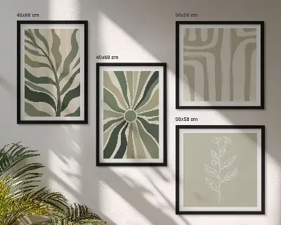 Plantenpatronen groen minimalisme meerluik in lijst