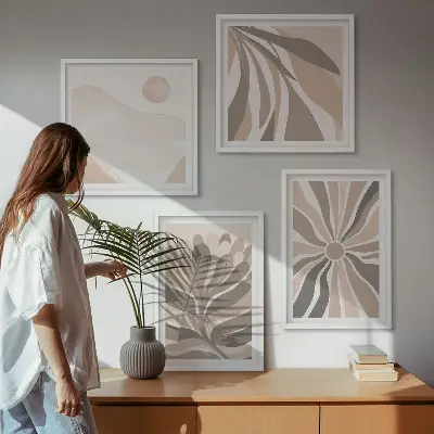 Abstracte plantpatronen set van posters met lijst