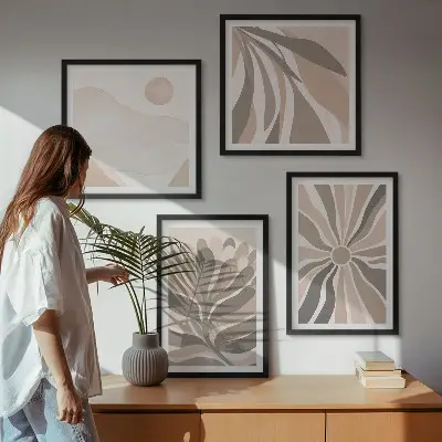Abstracte plantpatronen set van posters met lijst