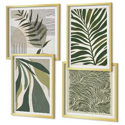 Set van posters met lijst bladeren en golven met pastelkleurige illustraties