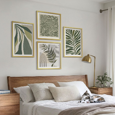 Set van posters met lijst Bladeren en golven, pastelkleurige illustraties