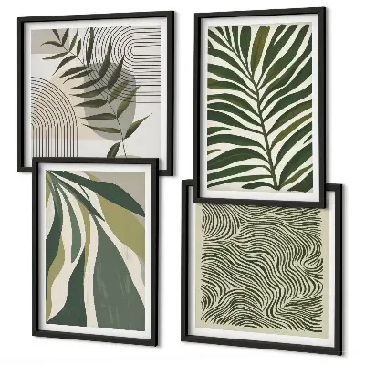Set van posters met lijst bladeren en golven met pastelkleurige illustraties