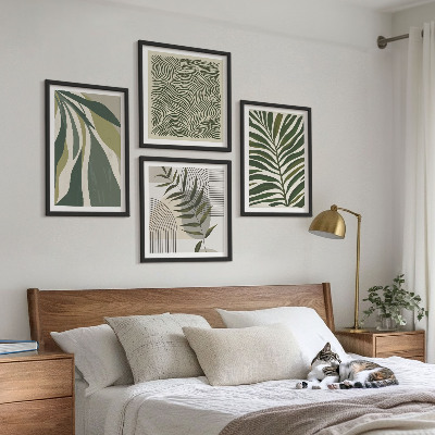 Set van posters met lijst Bladeren en golven, pastelkleurige illustraties