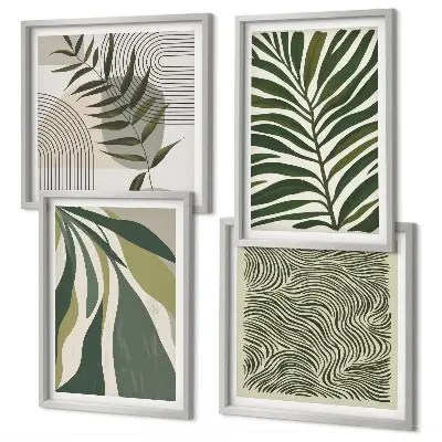 Set van posters met lijst bladeren en golven met pastelkleurige illustraties