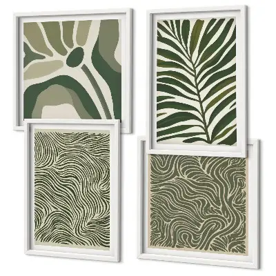 Set van posters met lijst Bladpatronen en golvende vormen