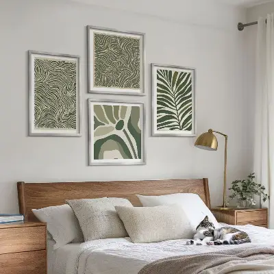 Set posters met lijst met bladpatronen en golvende vormen