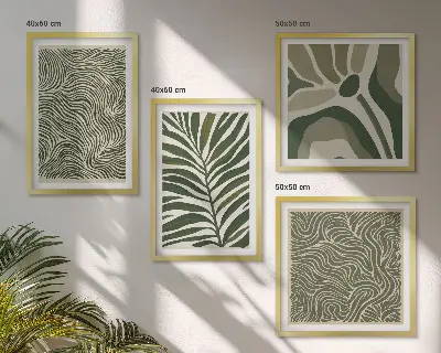 Set posters met lijst met bladpatronen en golvende vormen