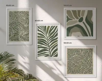 Set posters met lijst met bladpatronen en golvende vormen
