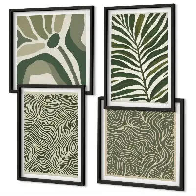Set posters met lijst met bladpatronen en golvende vormen