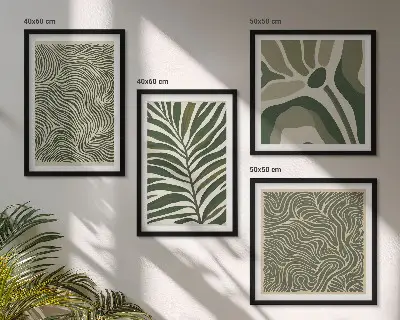 Set posters met lijst met bladpatronen en golvende vormen