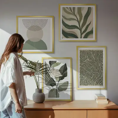 Abstracte geometrische vormen van bladeren meerluik in lijst