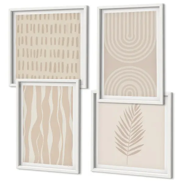 Set posters met lijst met beige plantenpatronen