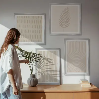 Set posters met lijst met beige plantenpatronen
