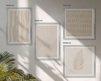 Set posters met lijst met beige plantenpatronen