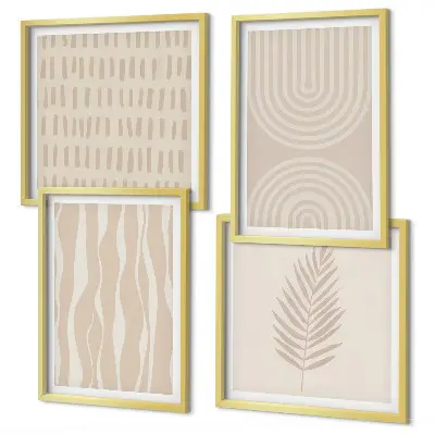 Set posters met lijst met beige plantenpatronen
