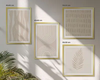 Set posters met lijst met beige plantenpatronen