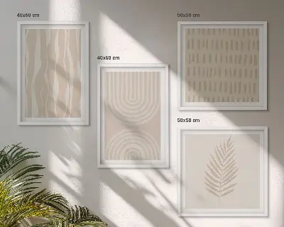 Set posters met lijst met beige plantenpatronen