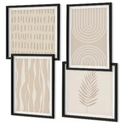 Set posters met lijst met beige plantenpatronen