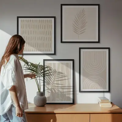Set posters met lijst met beige plantenpatronen