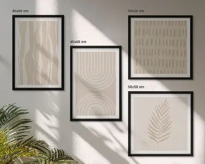 Set posters met lijst met beige plantenpatronen
