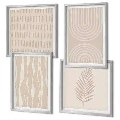 Set posters met lijst met beige plantenpatronen