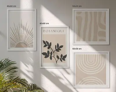 Abstracte plantpatronen set van posters met lijst