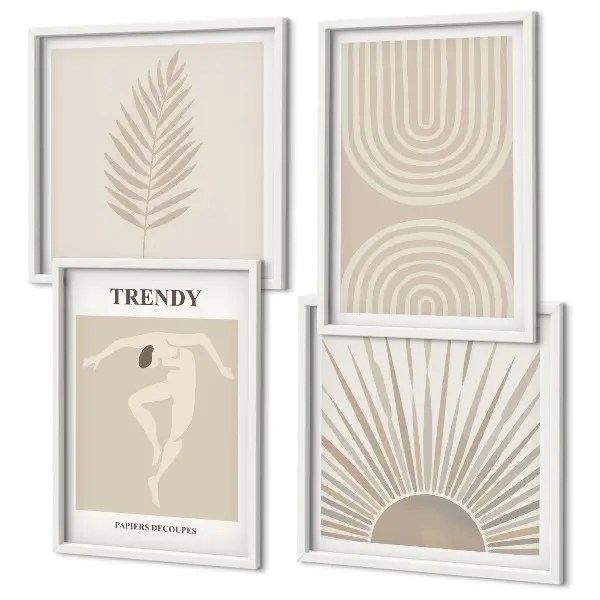 Pastel boho abstracte posters meerluik in lijst