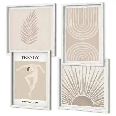 Pastel boho abstracte posters meerluik in lijst