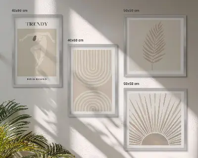 Pastel boho abstracte posters meerluik in lijst