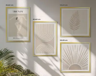 Pastel boho abstracte posters meerluik in lijst
