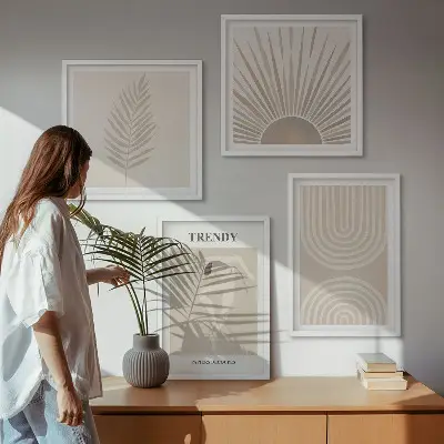Pastel boho abstracte posters meerluik in lijst