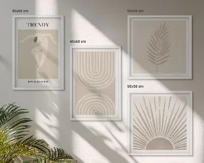 Pastel boho abstracte posters meerluik in lijst