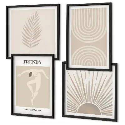 Pastel boho abstracte posters meerluik in lijst