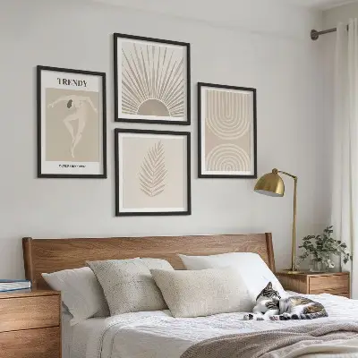 Pastel boho abstracte posters meerluik in lijst