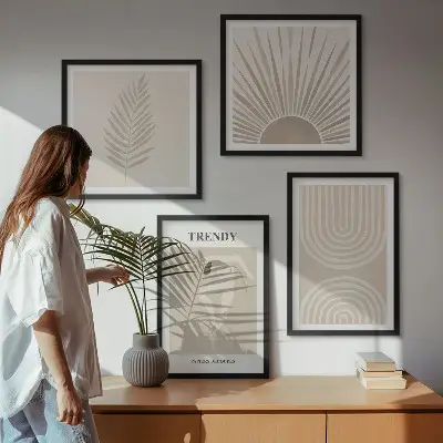 Pastel boho abstracte posters meerluik in lijst