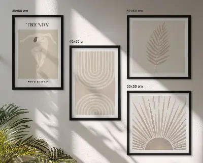 Pastel boho abstracte posters meerluik in lijst